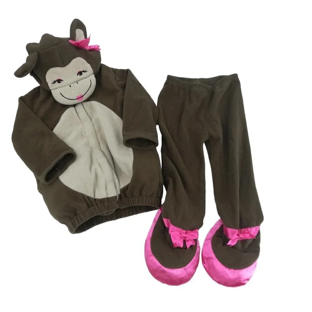 Old Navy Monkey Dress Up Halloween Costume Size 2T-3T Pink Bow Warm Two Piece